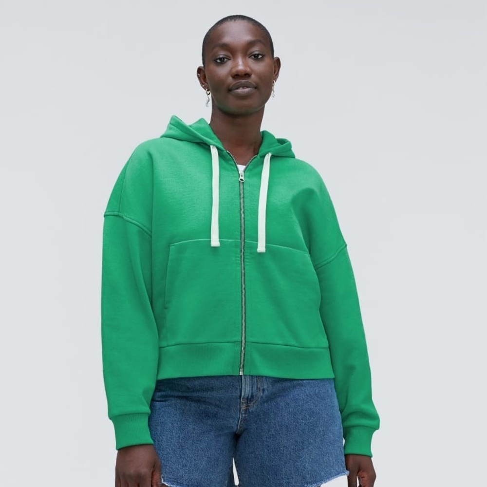 NWT Everlane THE TRACK ORGANIC COTTON HOODIE Bright Jade